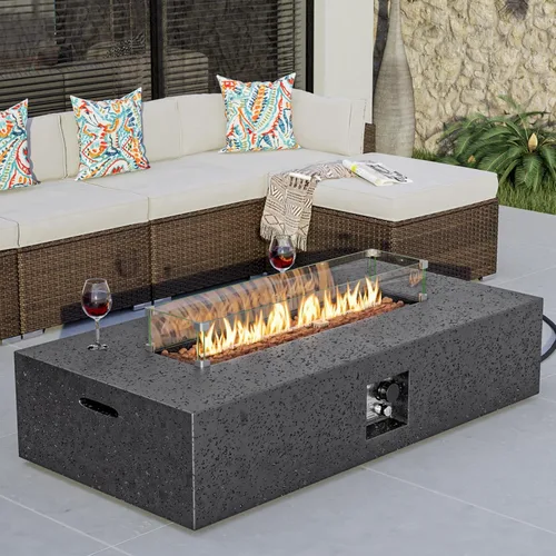 Miniatura 20 de COSIEST mesa cuadrada de propano para exteriores de arenisca con protector contra el viento, certificada, quemador de acero inoxidable de 50,000