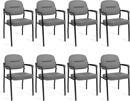 Miniatura 18 de CLATINA Juego de 2 sillas de cuero para invitados de oficina, sillas de recepción, sin ruedas, con reposabrazos y soporte de madera, sillón