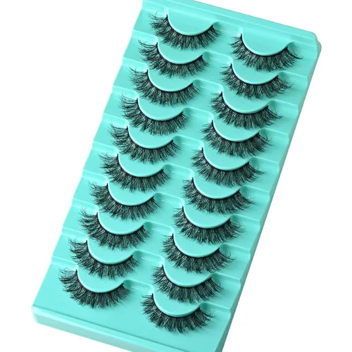 Miniatura 5 de APCYUST Pestañas naturales y finas, pestañas esponjosas de visón, aspecto natural, pestañas pequeñas, paquete de 10 pares de pestañas cortas, juego