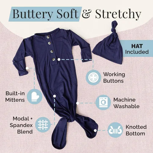 Miniatura 3 de Stroller Society Conjunto de bata y sombrero para bebé recién nacido anudado para bebé niño o niña