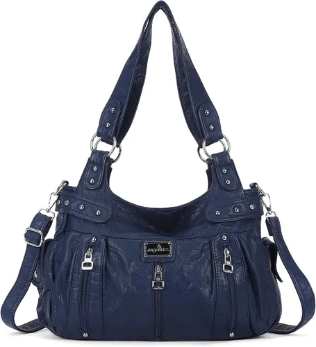Miniatura 15 de Angelkiss Bolsos grandes y carteras para mujer de cuero sintético lavado tipo hobo, bandolera, bolso cruzado, bolso de hombro, bolso de mano