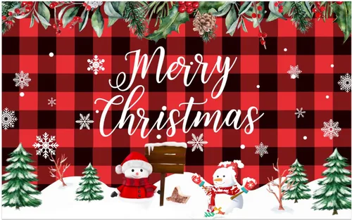 Tapete de Navidad con diseño de muñeco de nieve, árbol de Navidad, rojo y negro, divertido tapete para puerta delantera, parte trasera de goma