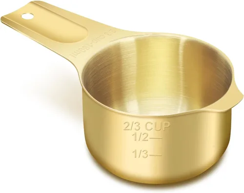 Miniatura 5 de 1 taza (8.1 fl oz 8 oz 240 cc) taza medidora de acero inoxidable, taza medidora de metal para cocinar y hornear (dorado)