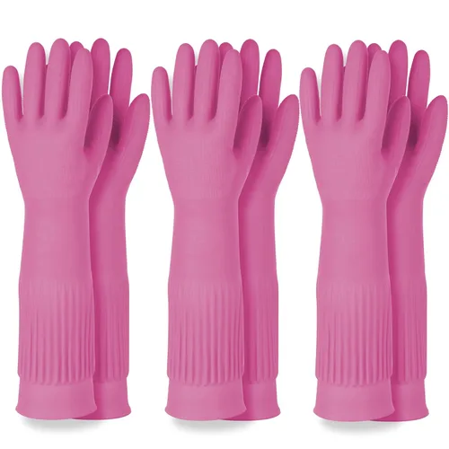 Miniatura 14 de DABOGOSA Mamison 2 pares de guantes de goma impermeables reutilizables para limpieza de lavavajillas para el hogar, guantes de cocina