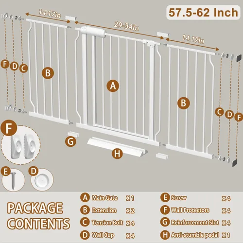 Miniatura 2 de Fairy Baby Puerta de bebé extra ancha para puertas, puertas de seguridad de cierre automático para dormitorio, se adapta a 57.5 pulgadas a 62