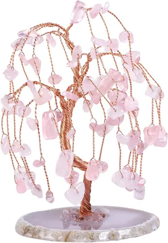 Miniatura 9 de Rockcloud Árbol de cristal de amatista, cuarzo rosa y aguamarina para decoración de oficina en casa, ágata natural, base de geoda bonsái, árbol