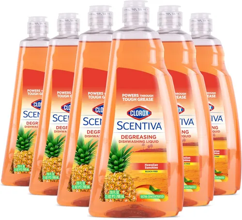 Miniatura 5 de Clorox Scentiva - Jabón líquido para platos, aroma Hawaiian Sunshine, detergente ultraconcentrado para lavar platos que corta la grasa y aborda