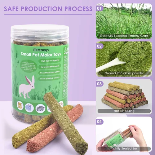 Miniatura 6 de Bissap 36 palitos masticables de conejo, mezcla natural de Timothy, heno, avena, zanahoria, conejito, juguetes masticables y golosinas para conejos