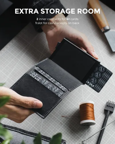 Miniatura 33 de VULKIT Tarjetero RFID Bloqueo de Cuero Automático Pop Up Cartera Aluminio Slim Pocket Tarjeta de Visita