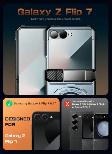 Miniatura 2 de SUPCASE Funda para Samsung Galaxy Z Flip 7 con soporte y protector de pantalla frontal (agarre Unicorn Beetle), [compatible con MagSafe]