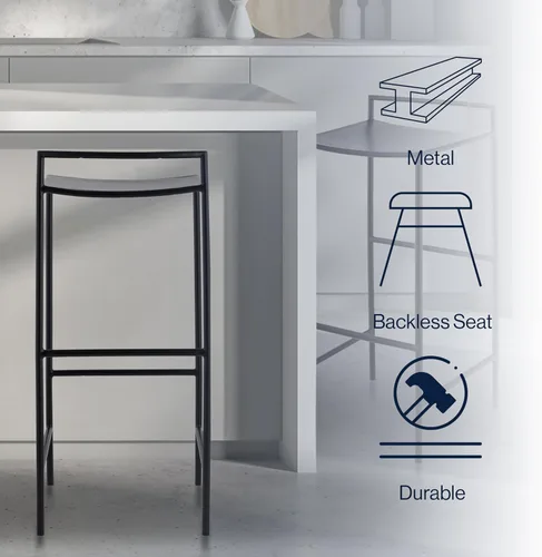 Miniatura 4 de JONATHAN Y Svelte - Taburete de bar de metal, altura del asiento de 29.5 pulgadas, silla de bar industrial moderna sin brazos con reposapiés Negro