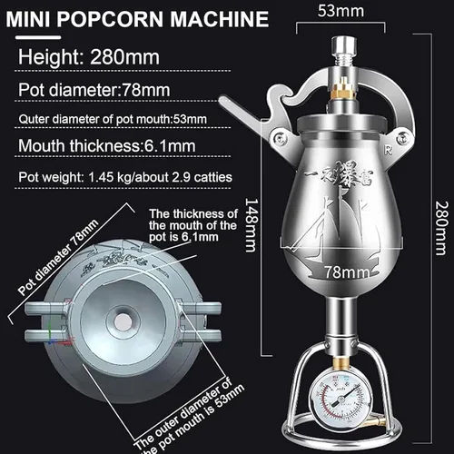Miniatura 2 de Popcorn Poppers Chinese Popcorn Pop-Corn Cannon Stainless Steel Popcorn High Pressure Cooker Popper(268ML)