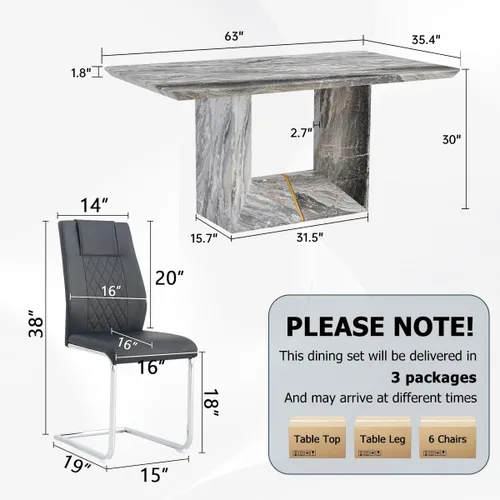 Miniatura 3 de Conjunto de mesa de comedor MUUOKY para 4, mesa de cocina de 63'' y sillas para 4, conjunto de mesa gris y 4 sillas modernas, adecuado para comedor