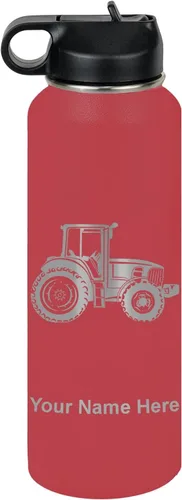 Miniatura 13 de LaserGram Botella de agua personalizada, tractor agrícola, acero inoxidable de doble pared aislada al vacío con popote superior, regalo grabado