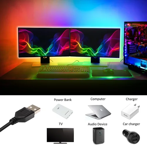 Miniatura 3 de Rainbow Chasing - Tira de luces LED USB de 9.8 pies, tira de luz RGB 5050 que cambia de color con control remoto de 17 teclas, luces LED flexibles