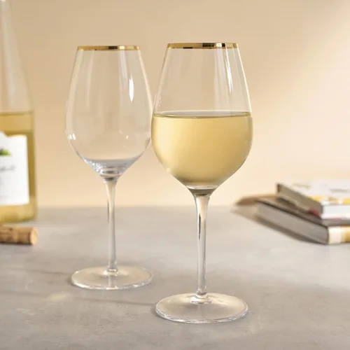 Miniatura 4 de Twine Copas de vino de tallo dorado, elegantes vasos con borde dorado para vinos tintos y blancos, inauguración de la casa, aniversario, regalos