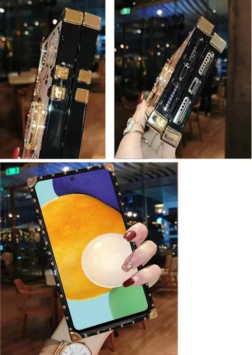 Miniatura 3 de Note20 - Funda brillante para Samsung Galaxy Note 20, diseño cuadrado de moda, con purpurina de diamante, suave, con soporte para anillo, soporte