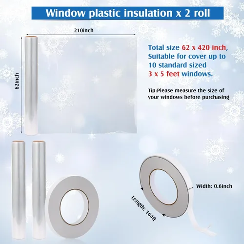 Miniatura 4 de Frienda Kit de aislamiento de ventana de 2 rollos para invierno, cada rollo de 62 x 210 pulgadas, kit de aislamiento de plástico para ventanas
