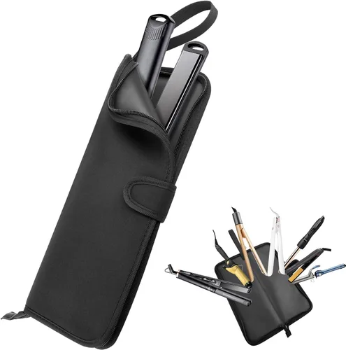 Miniatura 10 de Homakover Estuche de viaje para plancha para el cabello, 13 x 5 pulgadas, alfombrilla de silicona resistente al calor y bolsa para plancha plana