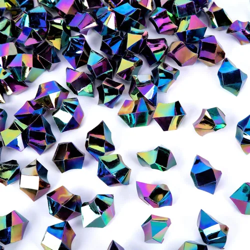 DomeStar 150 piezas de hielo falso negro iridiscente, 2 tazas de gemas acrílicas, cristales negros y morados, jarrón de diamantes, jarrón para