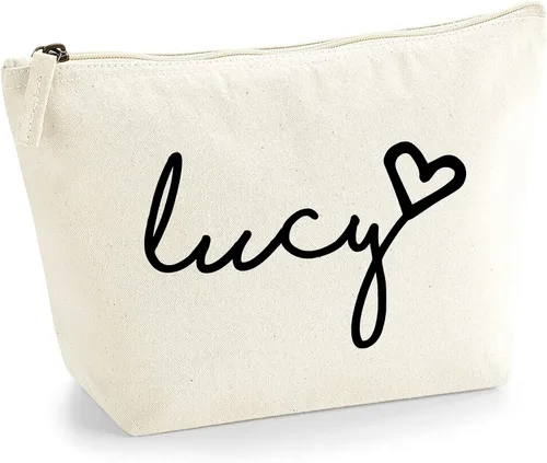 Miniatura 7 de Bolsa de accesorios de maquillaje con iniciales de nombre escritas a mano personalizadas en color negro con purpurina o textura de flocado