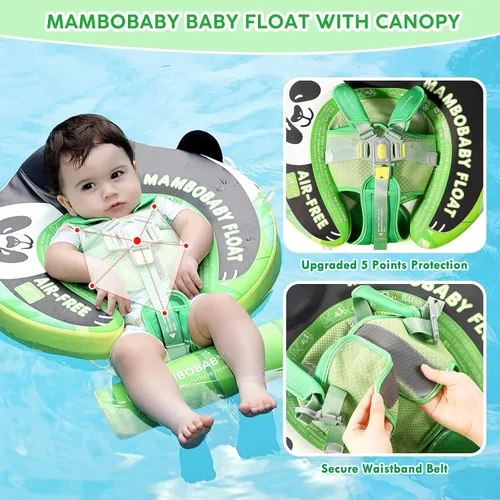 Miniatura 3 de Mambobaby Flotador de piscina para bebé con toldo, flotadores infantiles no inflables con cola sólida, suave, impermeable, agradable a la piel