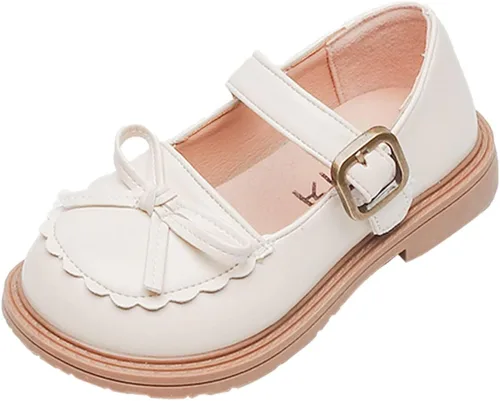 Sandalias para niñas con diseño de lazo de cuero, punta redonda suave, zapatos planos para vestido de princesa (niños pequeñospantuflas de oveja