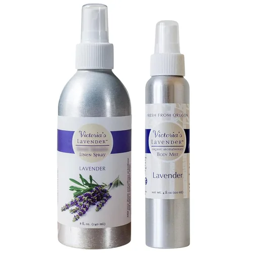 Victoria's Lavender Pillow and Linen Spray Mist (8 onzas) y spray corporal de aromaterapia (4 onzas) – Spray de recuperación solar After Sun con