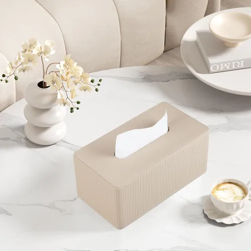 Miniatura 5 de Funda de caja de pañuelos de cuero sintético PU rectangular con cierre magnético, soporte de caja de pañuelos moderno para mesitas de noche de baño