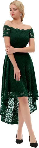 Miniatura 5 de Dressystar Vestido de Cóctel de Encaje para Mujer Hi-Lo con Hombros Descubiertos para Dama de Honor Vestido de Fiesta Formal Swing