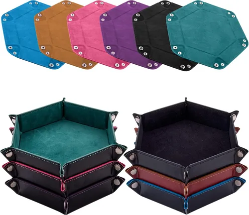 Miniatura 10 de SIQUK 6 bandejas de dados hexagonales para dados plegables, de piel sintética, para juegos de dados como RPG, DND y otros juegos de mesa