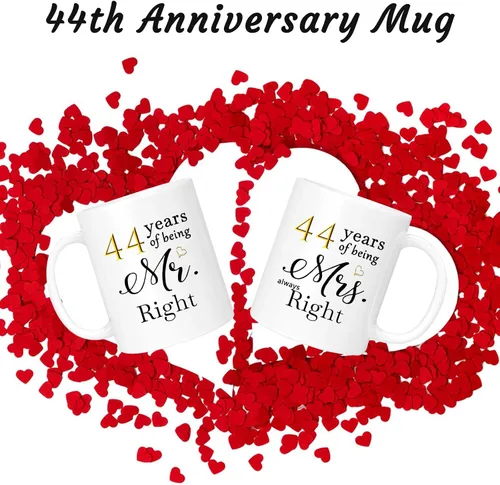 Miniatura 4 de Juego de 2 tazas de café del 44º aniversario, regalos y decoraciones de boda del 44º aniversario para parejas, padres, abuelos, hombres, mujeres