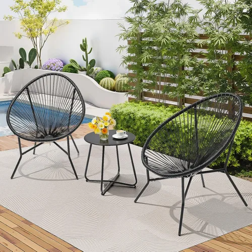 Miniatura 4 de ONBRILL Juego de 3 piezas para patio, sillas Acapulco para exteriores con mesa auxiliar, muebles de ratán PE para todo tipo de clima, para balcón