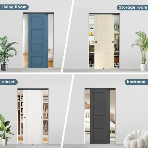 Miniatura 8 de JUBEST Kit de herrajes para puerta corrediza de 1,5 m de alta resistencia con tiradores de dedo, resistente pista de aluminio para sistema de 2