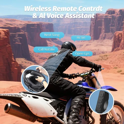Miniatura 3 de Auriculares Bluetooth para motocicleta con estuche de carga, altavoz Bluetooth para casco con micrófonos y control remoto, batería de 1900 mAh, 50