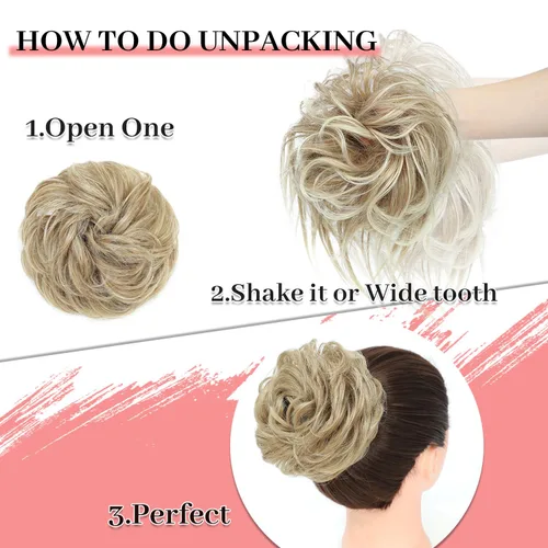 Miniatura 3 de 5 piezas de extensiones de cabello para moños desordenados con banda elástica de goma para mujeres, extensiones de cola de caballo con horquillas