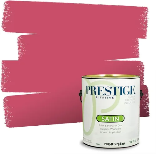Miniatura 250 de Prestige Paints E100-T-SW6591 Pintura exterior e imprimación en uno, 1 galón, plano, combinación comparable de Sherwin Williams Amaryllis, 1 galón