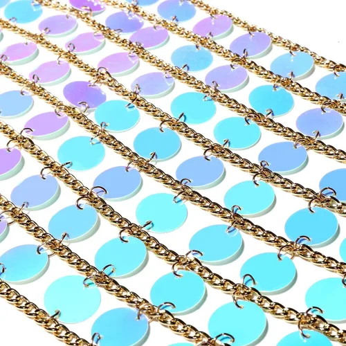 Miniatura 7 de Ingemark Arnés sexy en la cintura para bikini con cadena de cuerpo, collar de hombro para mujer, lentejuelas doradas y plateadas, Sin gemas.