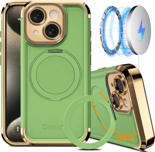 Miniatura 14 de COOLQO Funda para iPhone 13 de 6.1 pulgadas, soporte magnético de giro de 360° [compatible con Magsafe] [protección militar] chapado mate resistente