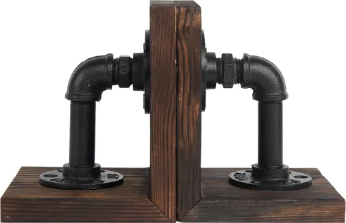 Miniatura 5 de MyGift Sujetalibros Decorativos, Sujetalibros para Estantes, Sujetalibros de Metal para Libros Pesados, Decoración de Oficina para Hombres, Tope