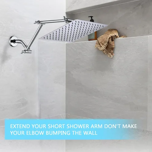 Miniatura 7 de PDPBath Brazo de extensión de cabezal de ducha de latón de 16 pulgadas, extensor de brazo de ducha ajustable en altura y ángulo flexible con juntas