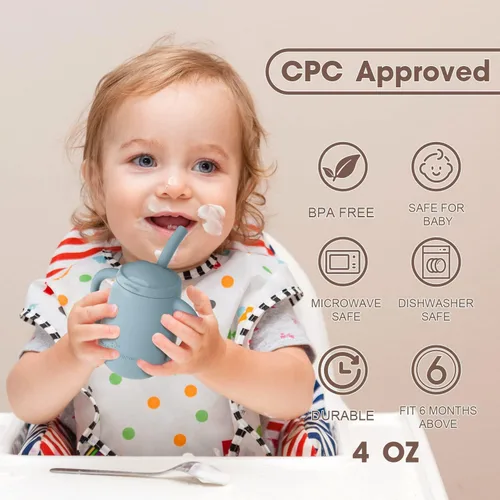 Miniatura 4 de Cuddle Campus Taza de Entrenamiento para Bebé 100% Silicona, Vasos con Pajita Irrompibles para Niños Pequeños, Taza Abierta para Bebé, 6+ Meses 4 Oz