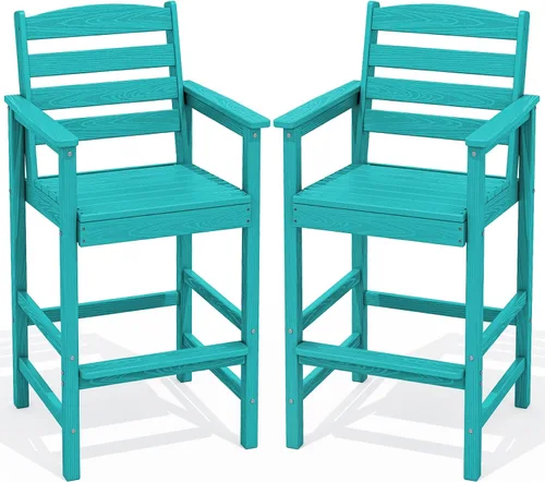 SERWALL Juego de 2 sillas Adirondack altas Adirondack de gran tamaño, taburetes de bar con altura de barra para exteriores, juego de sillas