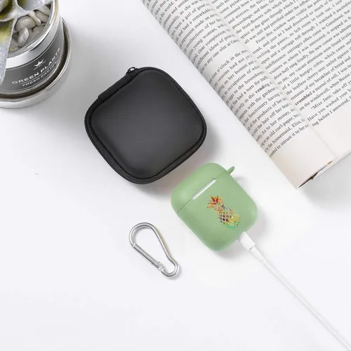 Miniatura 6 de Funda verde para AirPod 1 y 2 con llavero mosquetón + bolsa de almacenamiento, pintura colorida piña funda inalámbrica para auriculares inalámbricos