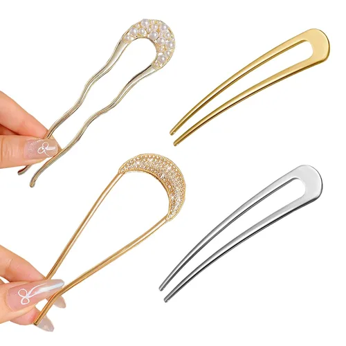 Horquilla de metal para moños y peinados, pinza de pelo francesa dorada sin daños en el cabello, horquillas de pelo perla para cabello fino y