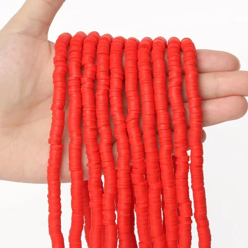 Miniatura 5 de 3600 cuentas de arcilla roja para hacer pulseras, 10 hebras planas redondas de arcilla polimérica de 0.236 pulgadas (0.236 in), cuentas Heishi