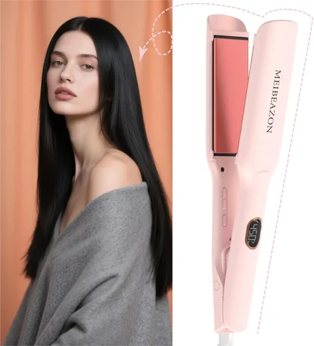 Miniatura 7 de Plancha plana para el cabello – Placa de cerámica de 1.7 pulgadas de ancho con tecnología iónica negativa, control digital de temperatura y doble