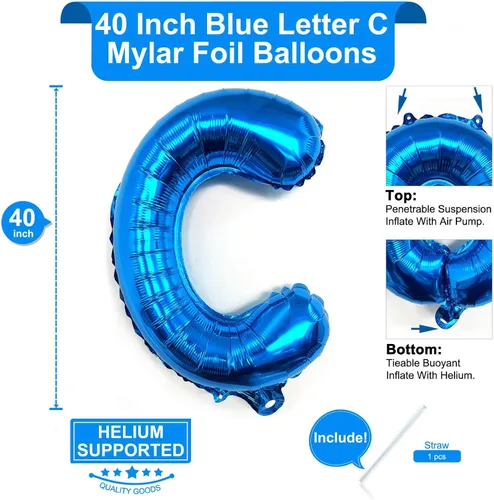 Miniatura 2 de Lovoir Globos azules grandes de 40 pulgadas con letra C de gran tamaño, globo de helio de aluminio de Mylar para decoración de fiesta de cumpleaños