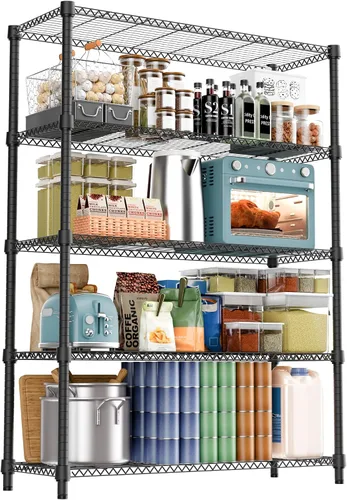 Miniatura 23 de M MZG Estante de alambre de acero resistente ajustable de 1000 libras, con 4 estantes, unidad de almacenamiento ajustable con rueda para cocina