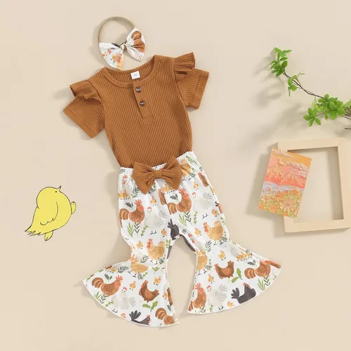Miniatura 45 de Sejardin Ropa de verano para bebé y niña, recién nacida, manga corta, con letras, mameluco elástico con diadema